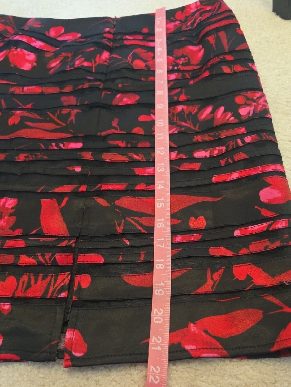 Black Satin And Mesh Banded Pencil Skirt with Red Floral Print, SIZE 4 - Picture 8 of 8
